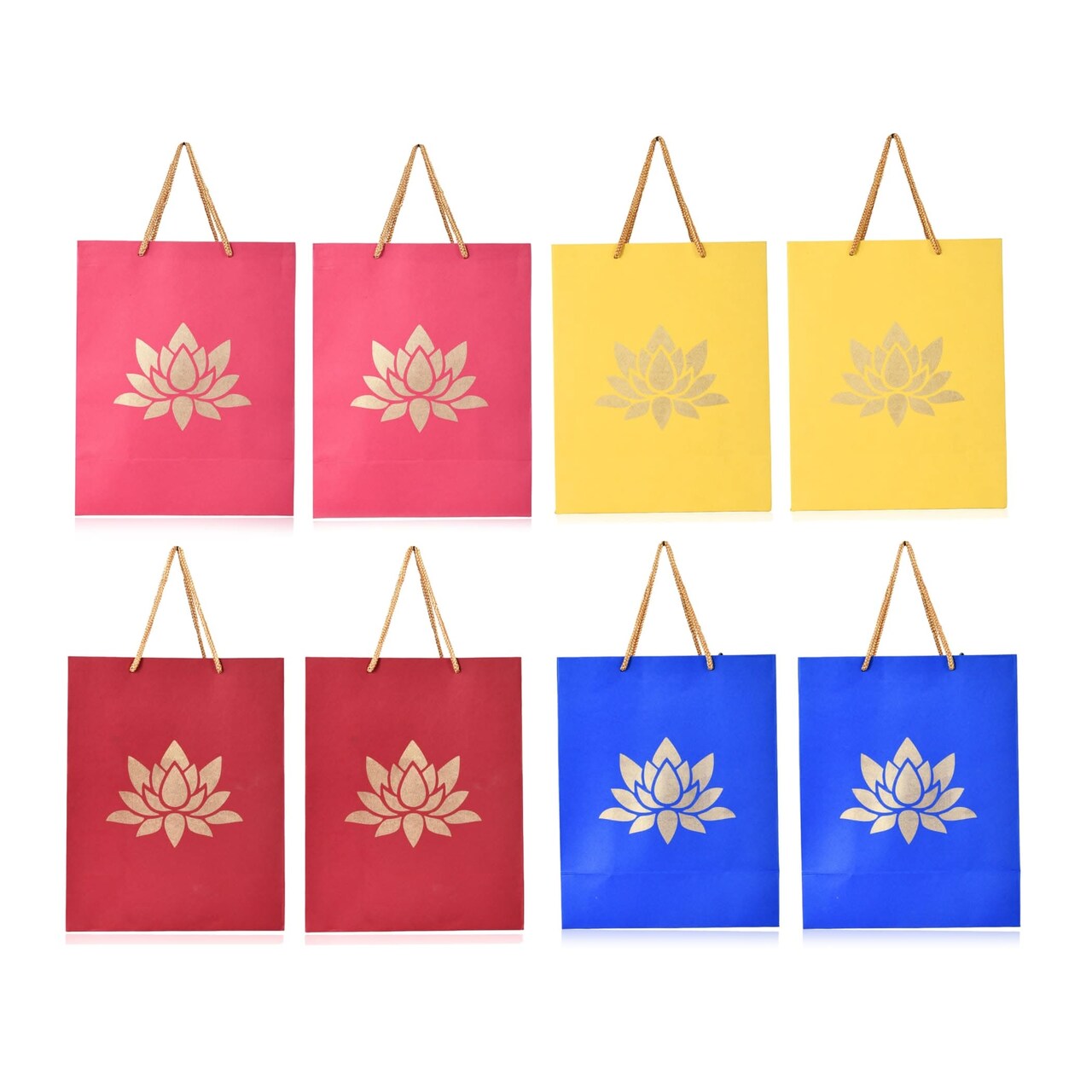 Lotus Paper Carry Bags Indian Gift Bag for Wedding Housewarming Diwali Return Gifts Party Favor Goodie Bags - 8x4x10 Inch